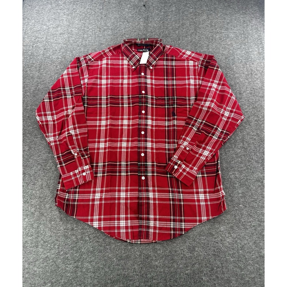 NWT Vintage Y2K Nautica Shirt Mens L Plaid Cottagecore 90s Preppy Long Sleeve - Picture 2 of 9